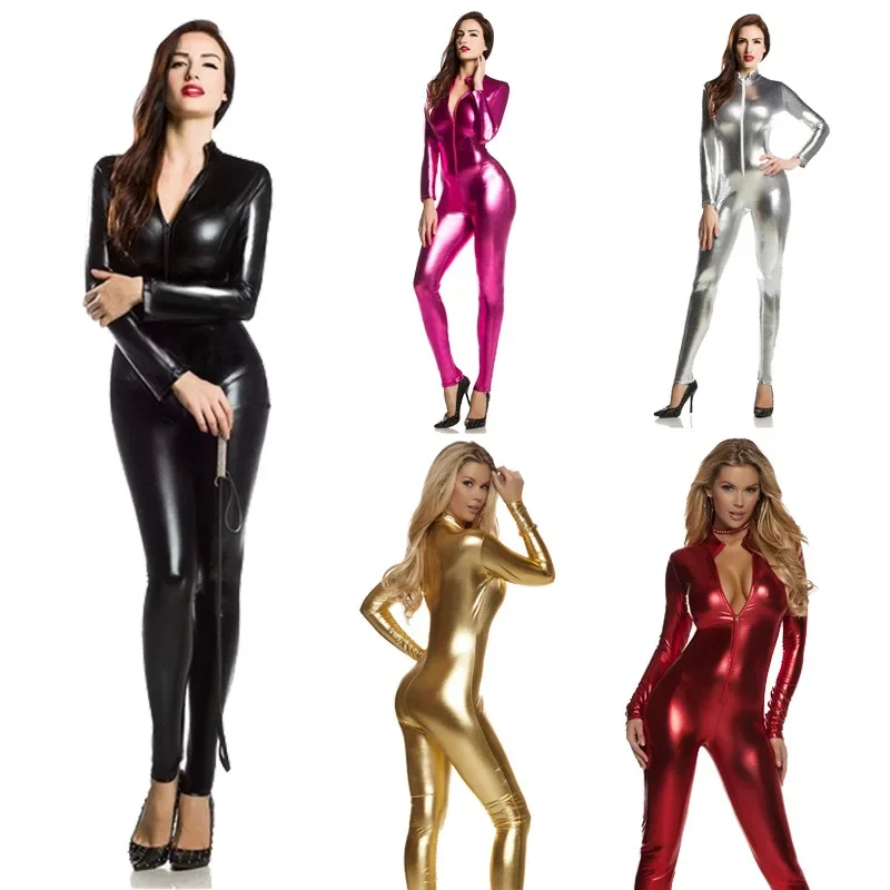 

Women Latex Catsuit with Front Zipper Jumpsuits Sexy Super Zentai Shiny Bodysuits for Halloween Carnival Party Fetish Parties