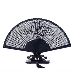 Free Shipping 1pcs High Quality Black Chinese Folk Bamboo Joint Leaf Carved Folding Hand Fan Wedding Gift