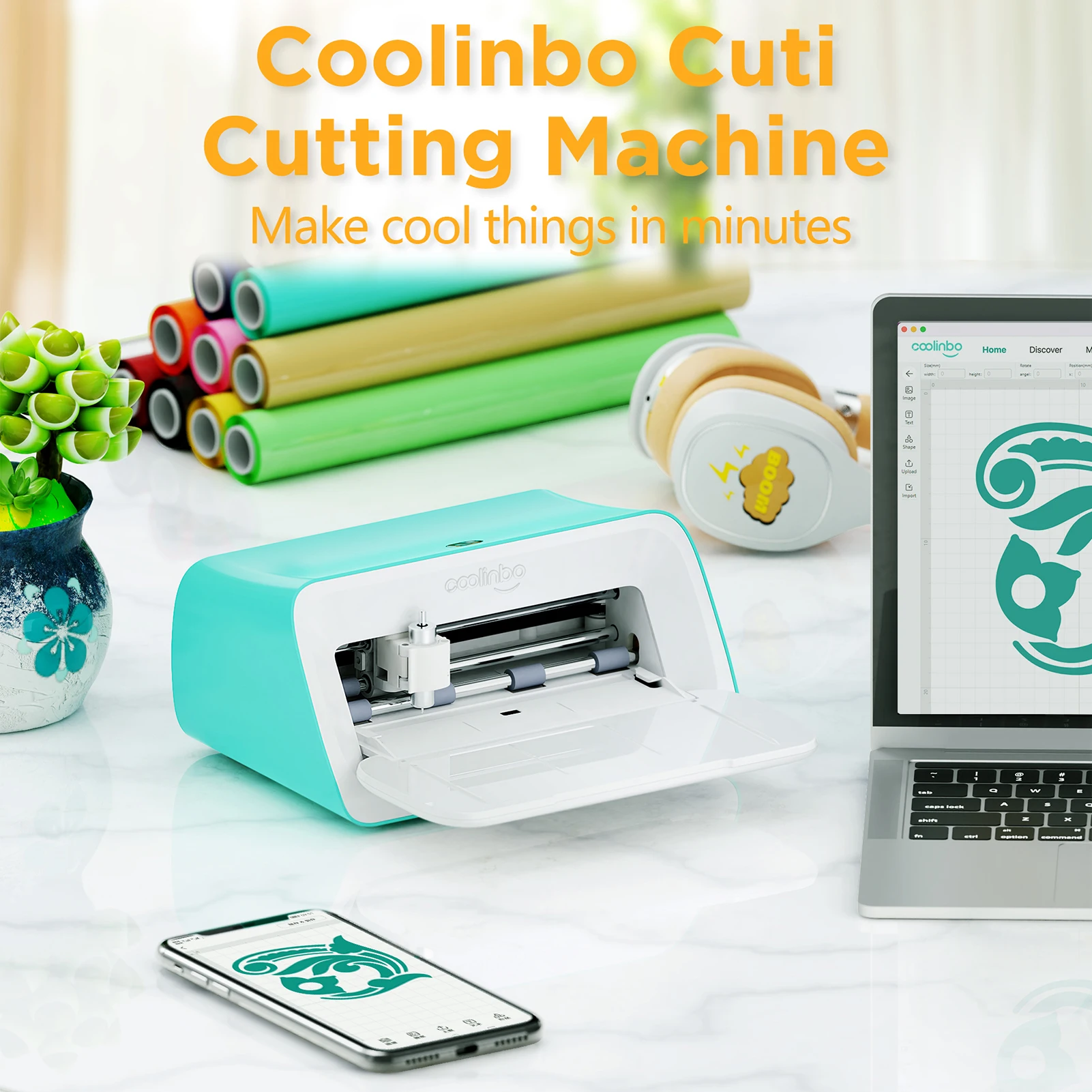 COOlinbo Cuti Vinyl Cutter Machine DIY Smart Machine for Creating Customized Labels Cards Crafts Comes Wifi BT USB Connection