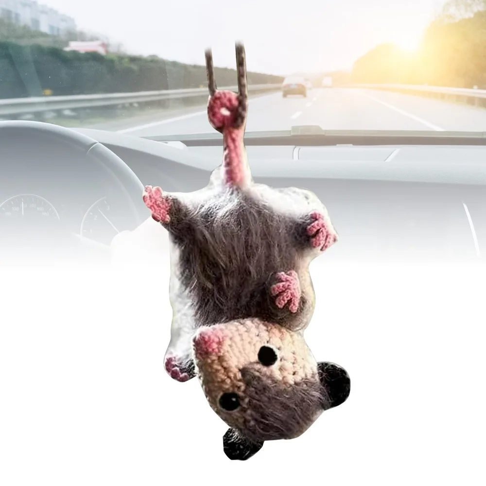 Handmade Knitted Car Hanging Ornament Pendant Car Charm Rearview Mirror Accessory Crochet Screaming Possum Ornament