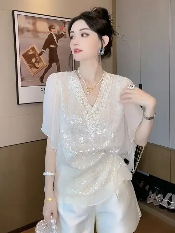 

French Chiffon Shirt Summer New Style Women TopYY81