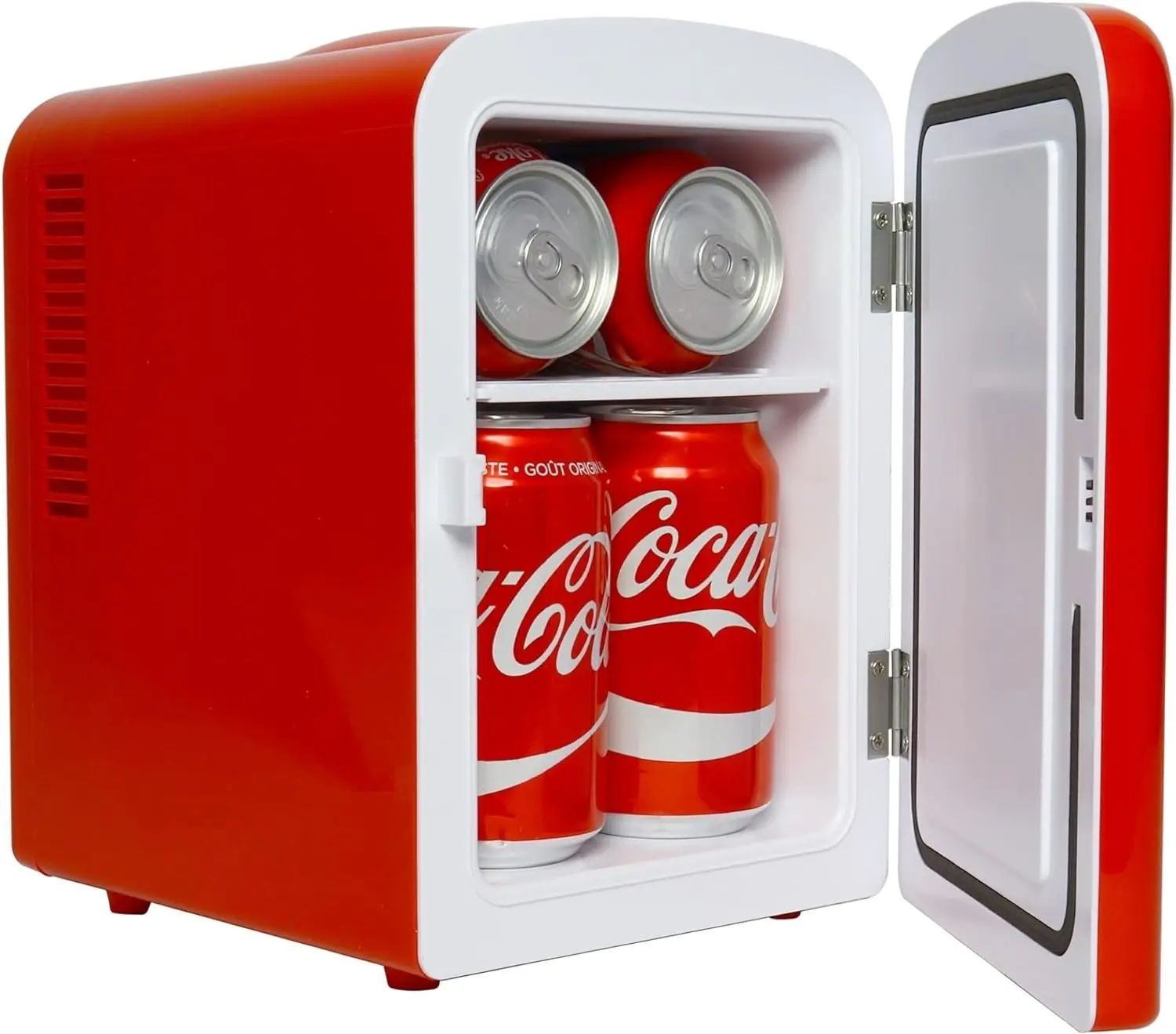 

Coca-Cola Classic Coke Bottle 4L Mini Fridge w/ 12V DC and 110V AC Cords, 6 Can Portable Cooler, Personal Travel Refrigerator