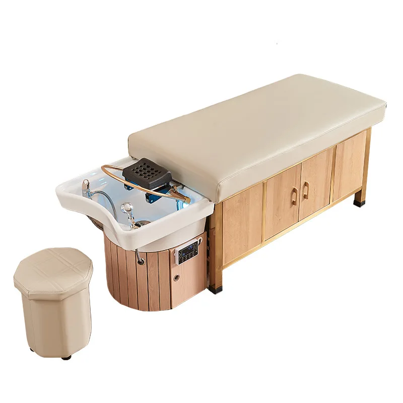 Solid wood shampoo bed Ceramic basin Flushing bed Water circulation Fumigation head Treatment bed with water heater