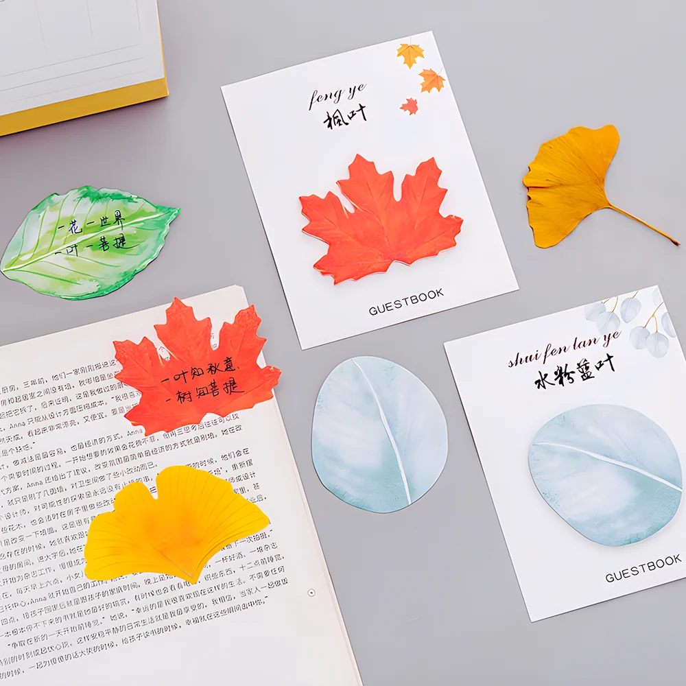 Japanese Cute Leaf Sticky Notes Girl Kawaii Memo Pad Funny Post Notepad School Girls Stationery Index Tab Wish Check To Do List