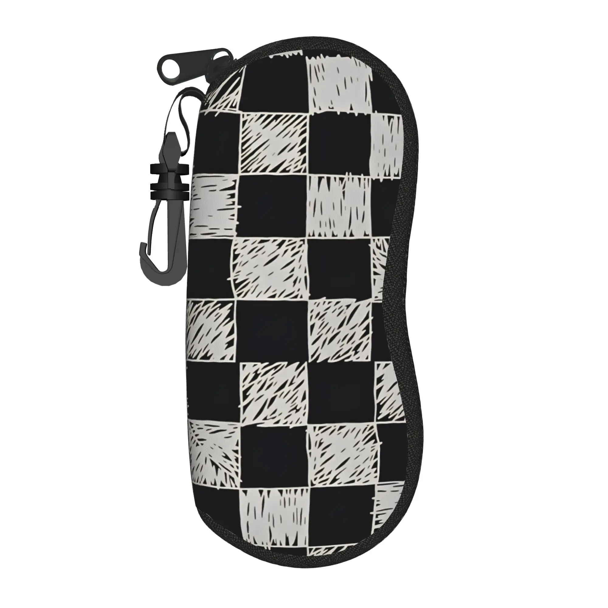 Black and white check Glasses Case  Pocket Sunglasses Pouch For Men Women Trend Eyewear Bag Zip Eyeglass Cases Cover
