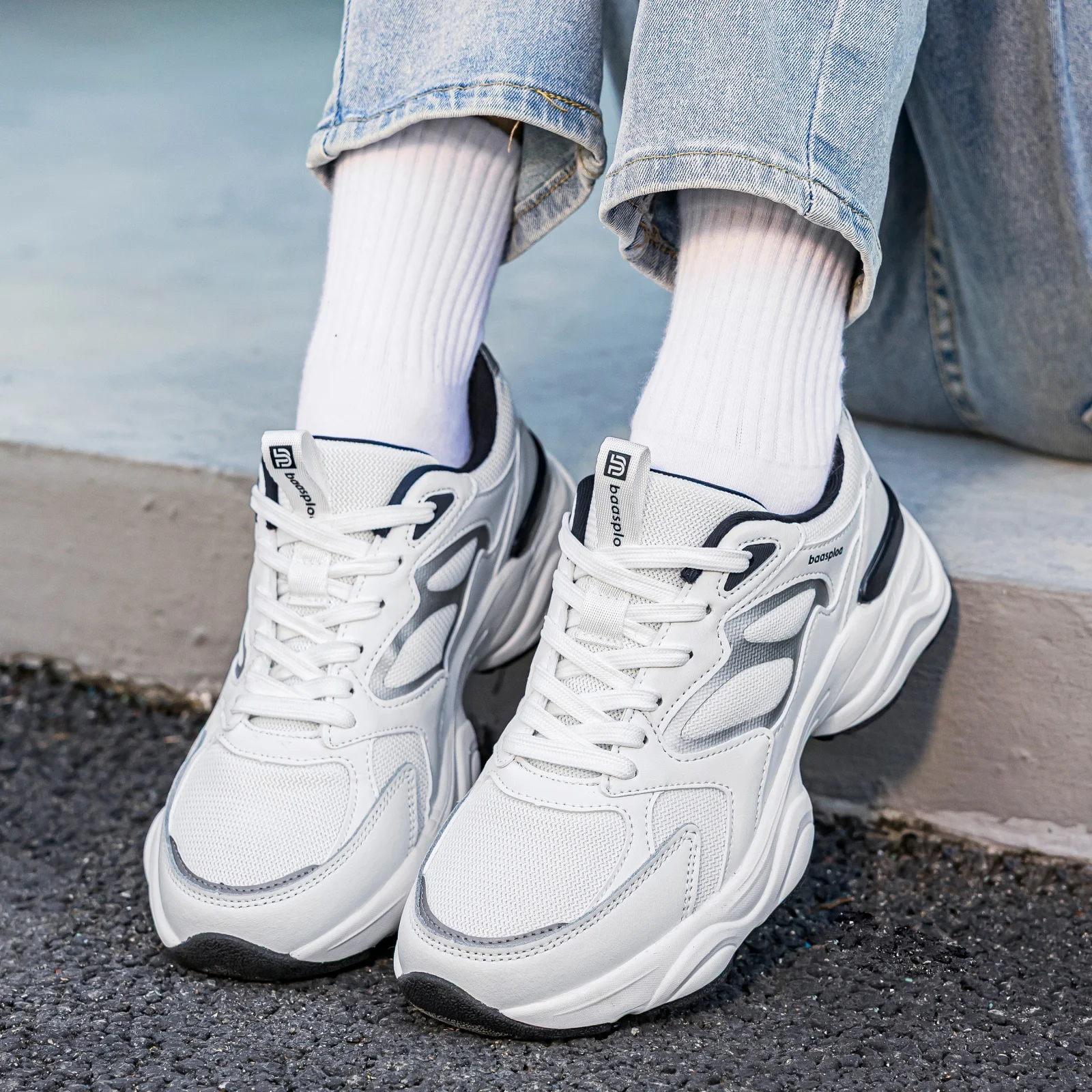 Baasploa Women Walking Shoes Lightweight Mesh Breathable Sport Shoes Comfort Soft Female Leather Height Increase Casual Sneakers