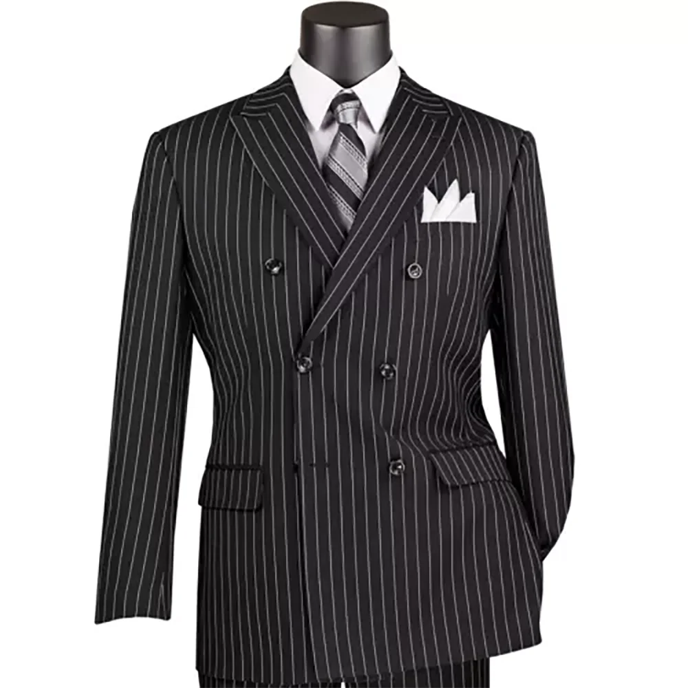 

Black Stripes Men's Suits Set Regular Fit Business Pantsuits Double Breasted Jacket with Trousers 2 Piece Customize