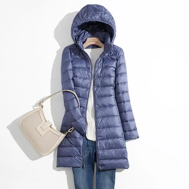 Autumn and Winter New Light Down Jacket Women's Mid-length Slim-fit Slimming Removable Cap Lightweight Outdoor Windproof Jacket