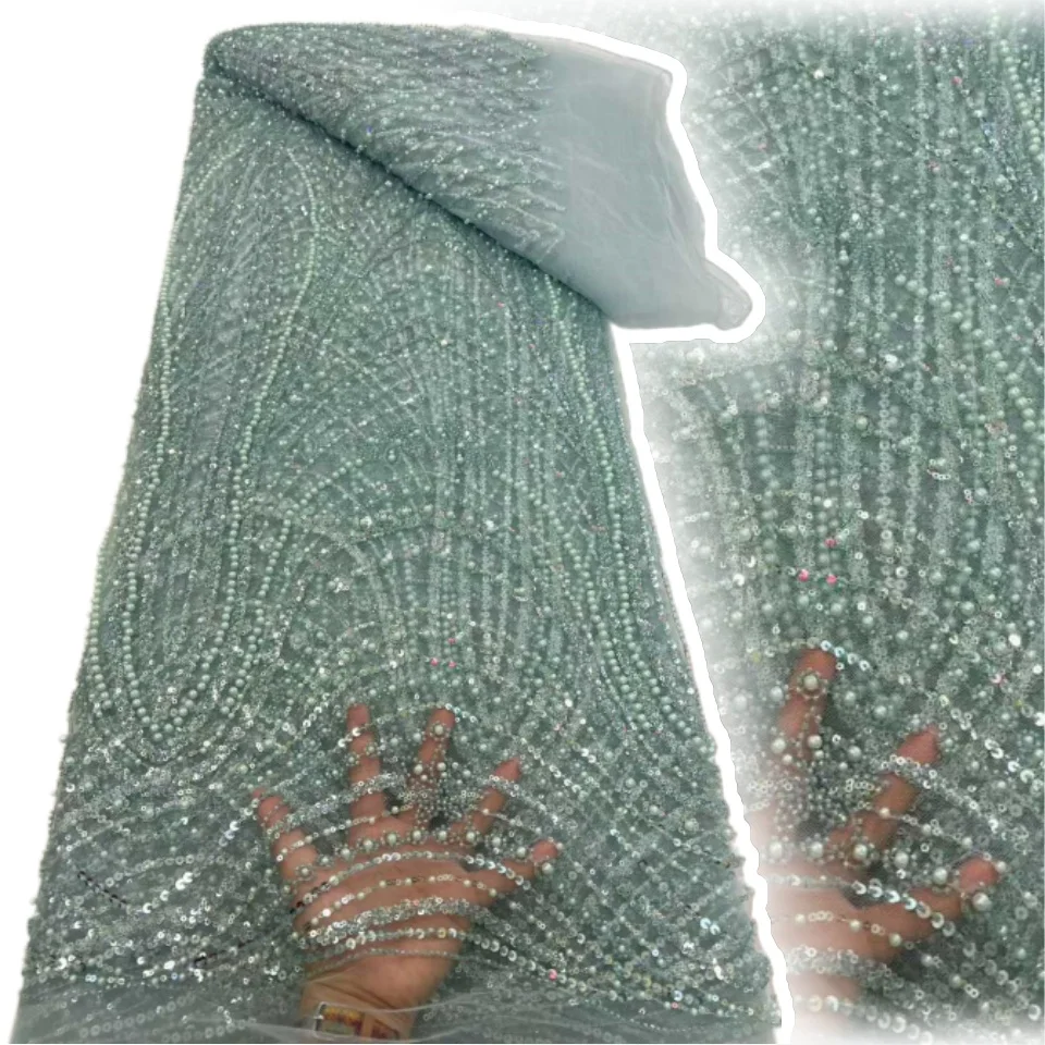 

Африканское кружево с бисером 5Y, нигерийское кружево с пайетками и бисером 2026, французское кружево для пошива вечерних платьев 2339