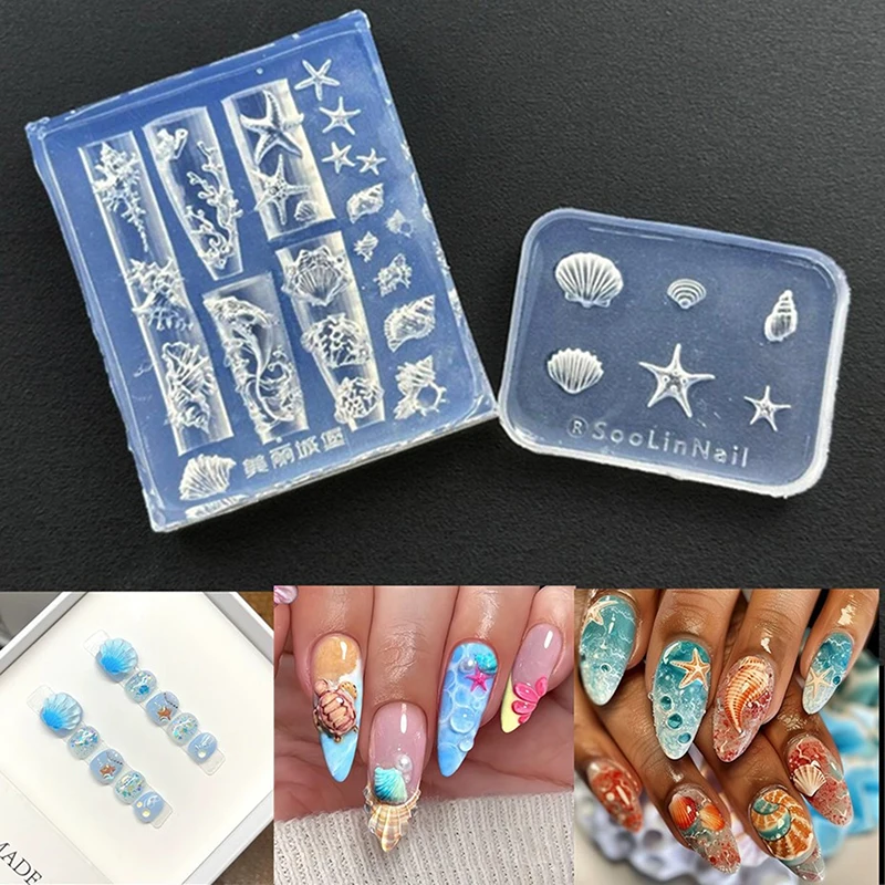 Moule à ongles en Silicone 3D sculpté, coquille de conque, Style océan, modèle de conception d'ongles en Silicone souple, accessoires pour Salon de manucure à faire soi-même