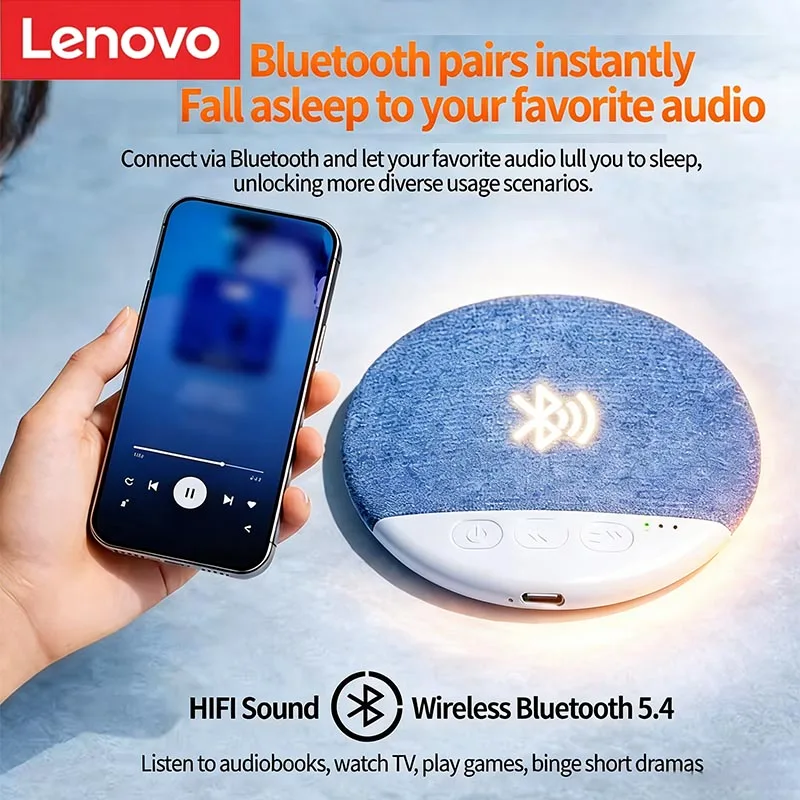 Altavoz Bluetooth Lenovo con Sonidos de la Naturaleza, Ruido Blanco, Barra de Sonido Inalámbrica, Reproductor de Música MP3 Ultra Delgado con Apagado Programado