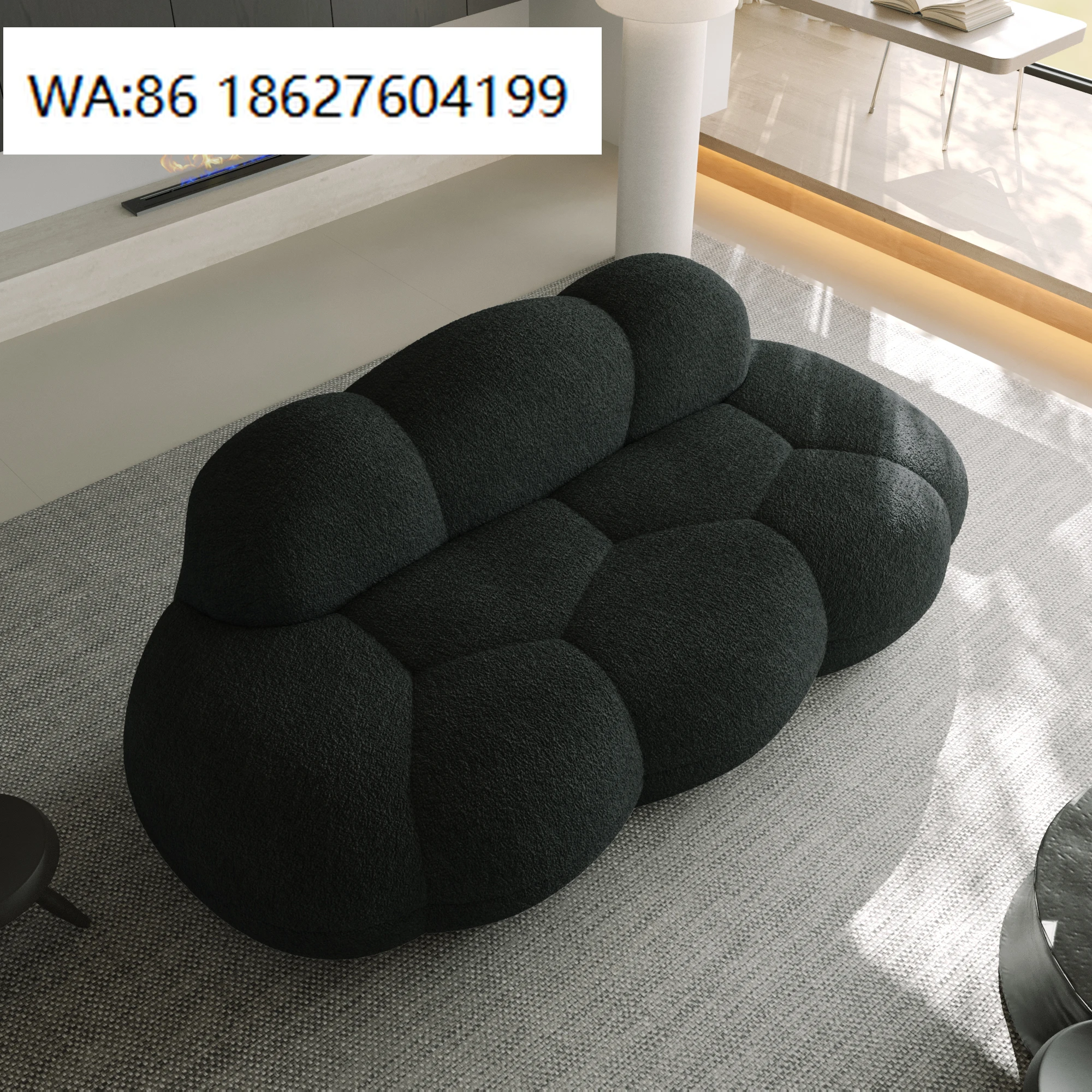 

Черный диван-облако из ткани «Ламб» в скандинавском стиле для гостиной/квартиры, вакуумно-сжатый, для пола