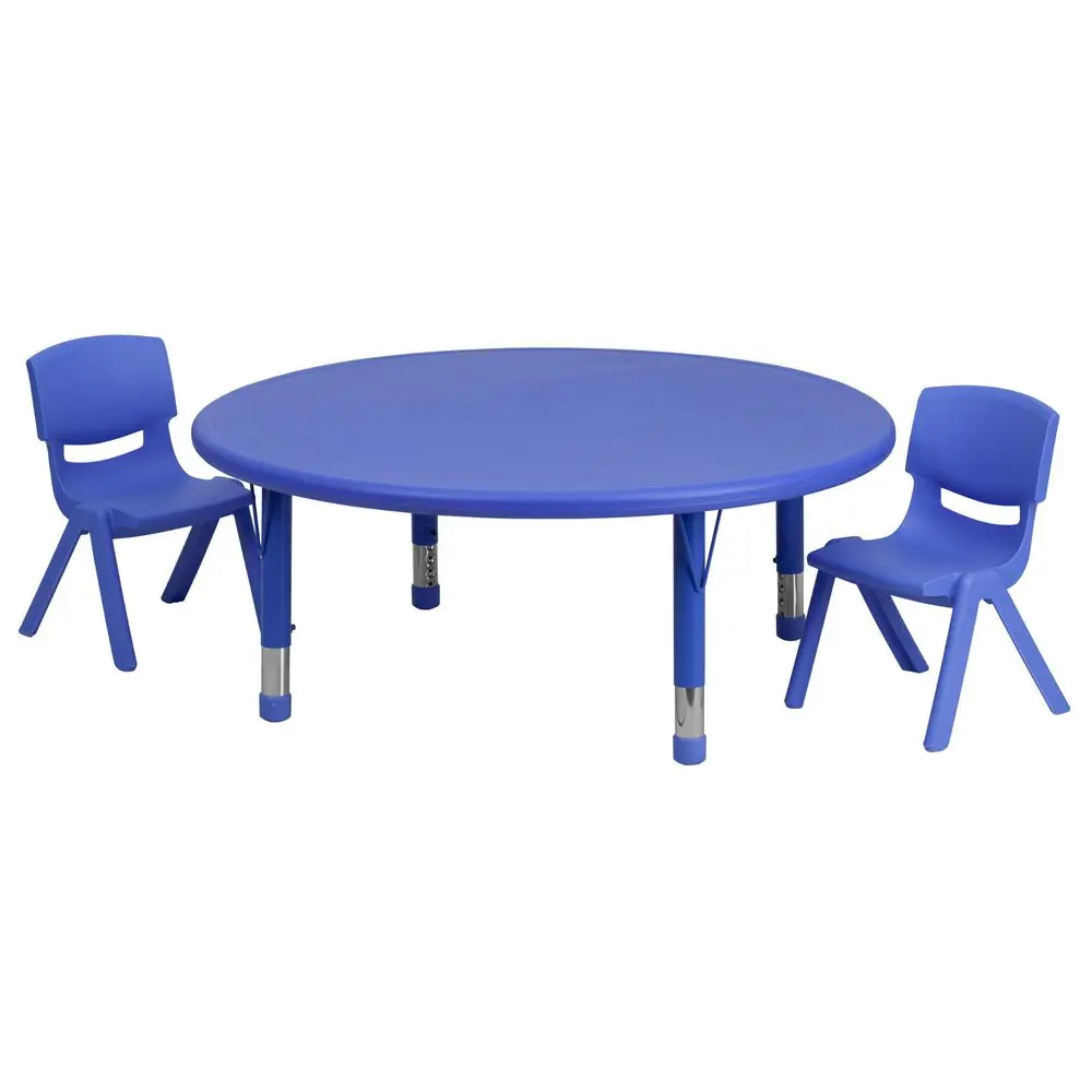 

45 Round Blue Plastic Height Adjustable Activity Table Set with 2 Chairs