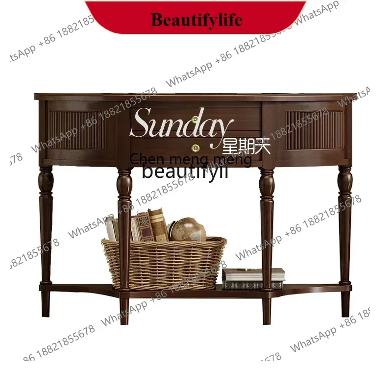 

G153 American solid wood semicircular entrance cabinet retro French small side cabinet corridor entrance platform