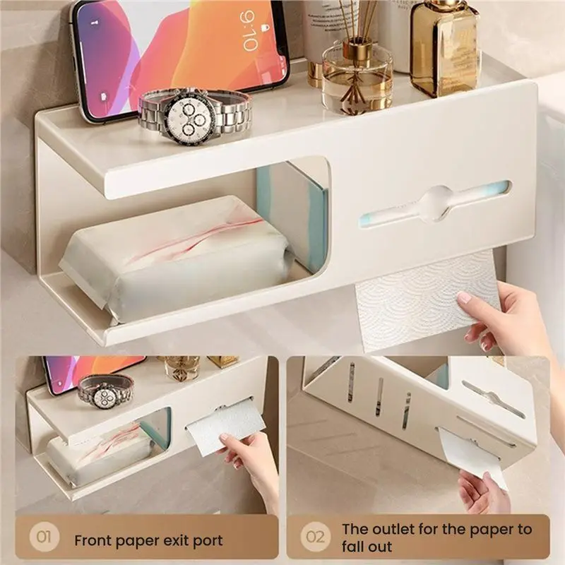 AA01-لأدوات تخزين الحمام، حامل ورق التواليت المثبت على الحائط مصنوع من مادة الصلب الكربوني