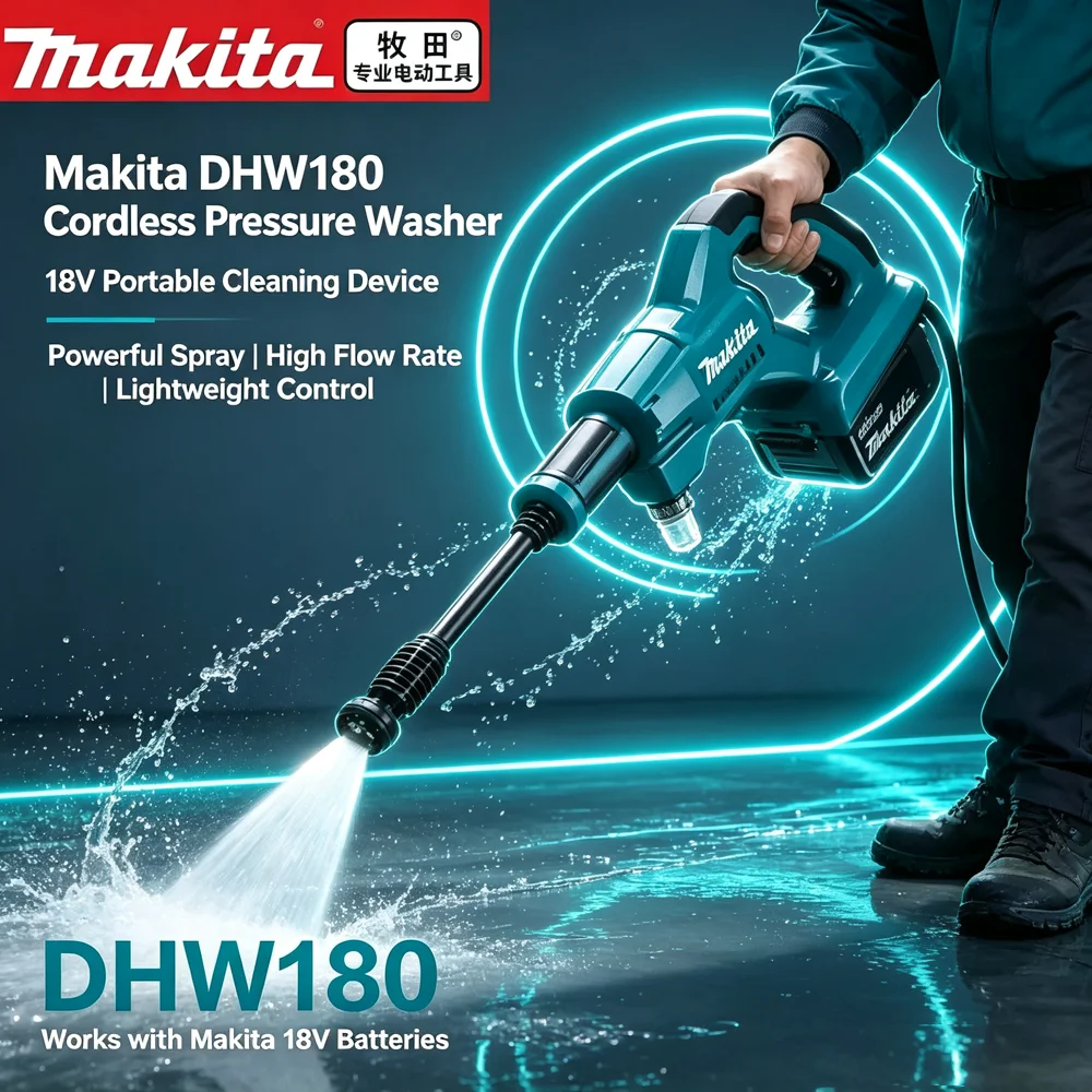 Original Makita DHW180 18V Cordless Portable High Pressure Washer,Suitable For Makita 18V Battery, Car&Patio Washing Power Tools