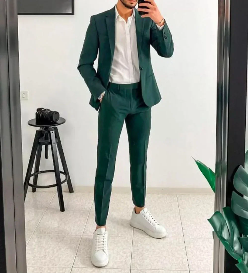 Blue/Green/Champagne Notch Lapel Blazer Trousers Men Suit Sets Formal Slim Fit 2Pcs Jacket Pants Custom Suits Party Wear Outfit