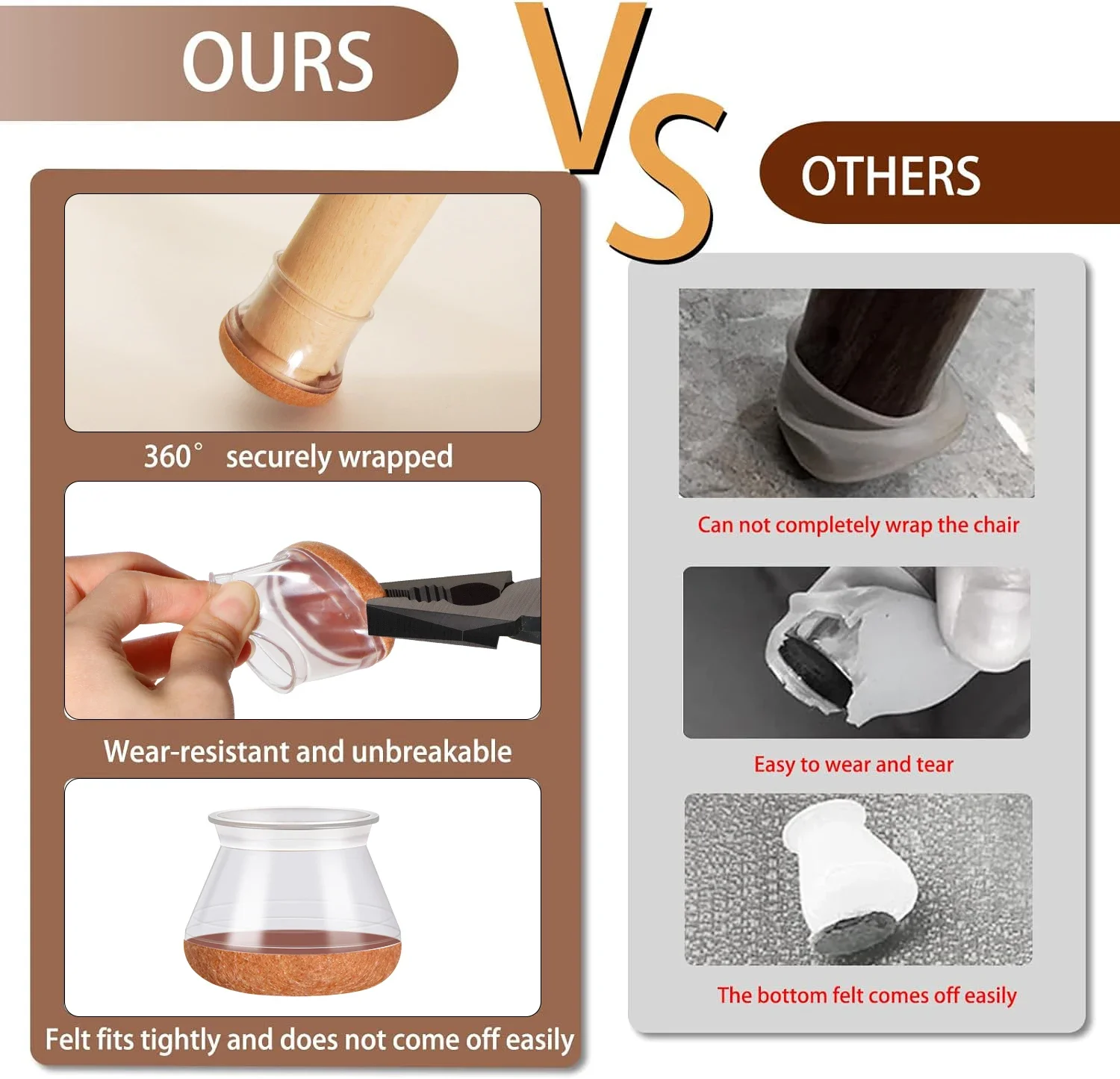 24PCS Chair Leg Floor Protector Scratch-Resistant Noise Reducing Furniture Pad Thicked Silicone Rubber Cover for Hardwood Floor