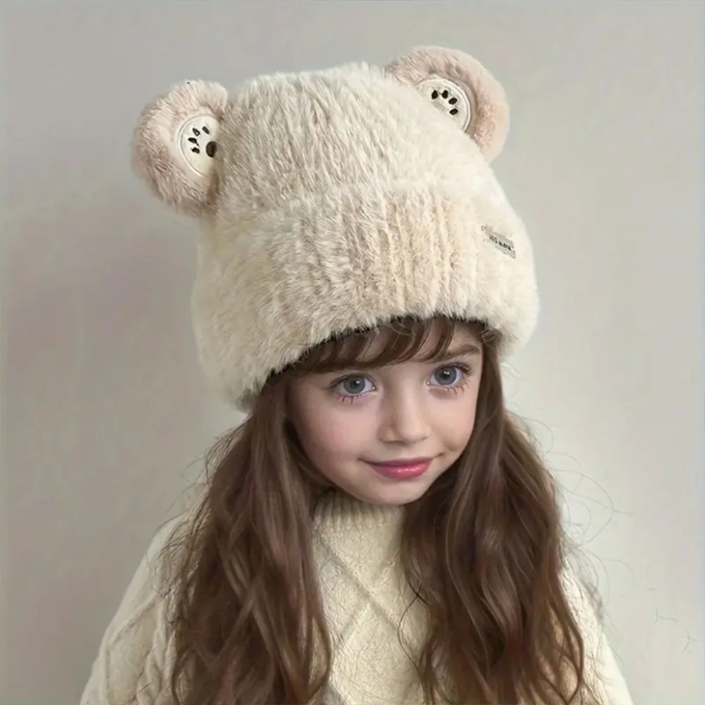 

Youngsters Plush Bear Hat with Fluffy Ears & Soft Fur Trim - Winter Warmth for Boys & Girls 3-8 Years Stretchy Fit Plush Lining