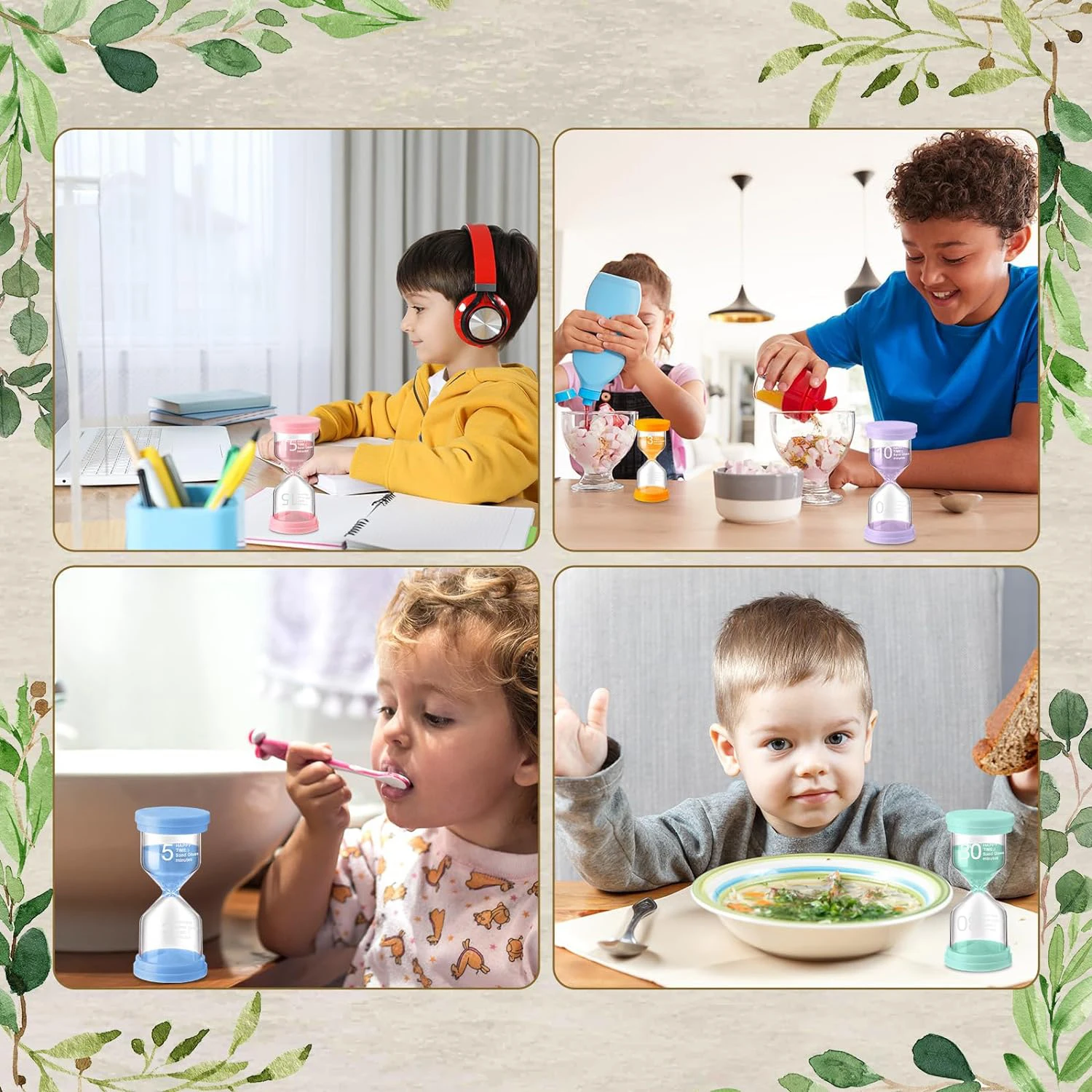 6-Pack Hourglass Sand Timer Set - 1/3/5/10/15/30 Minute Colorful Sand Clocks For Kids & Games