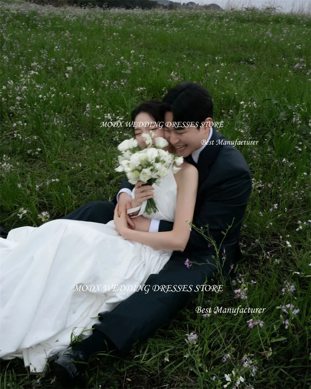 MODX Eenvoudige A-lijn Koreaanse trouwjurk Fotoshoot Halter Vloerlengte Taffeta  soi Archiv Allaoses Novias Boda Bruidsjurk