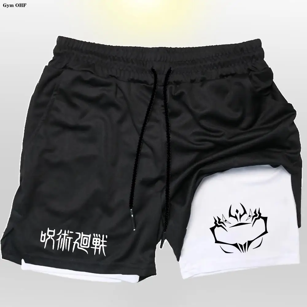 

Jujutsu Kaisen Compression Shorts Men Fitness Gym Running Double Layer 2-In-1 Short Pants Rashgard Performance Anime