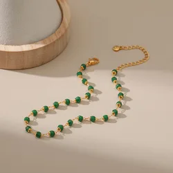 Vintage Ethnic Style Green Acrylic Bead Handmade Beading Women Anklet Adjustable Size Daily Wear Feet Accessories Chic Jewelry