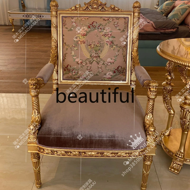 French solid wood carving flower single double three-person sofa pink embroidered leisure sofa armchair