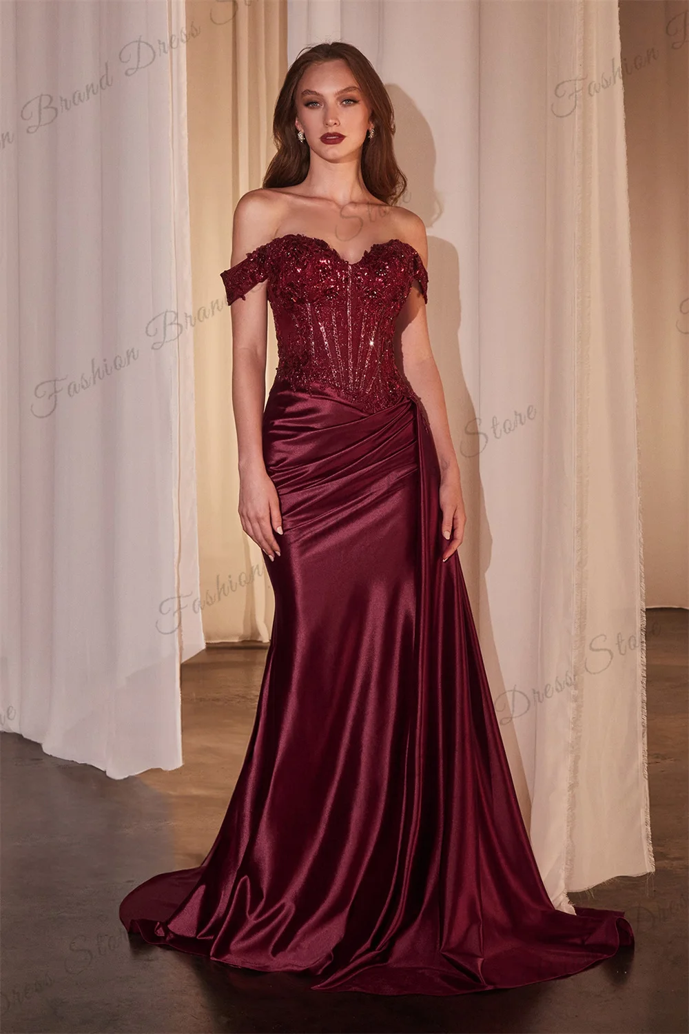 Satin Off-the-shoulder Sweetheart Mermaid Prom Dresses With Split Sparkly Sequin Corset Sleeveless Ball Gowns Long Evening Dress