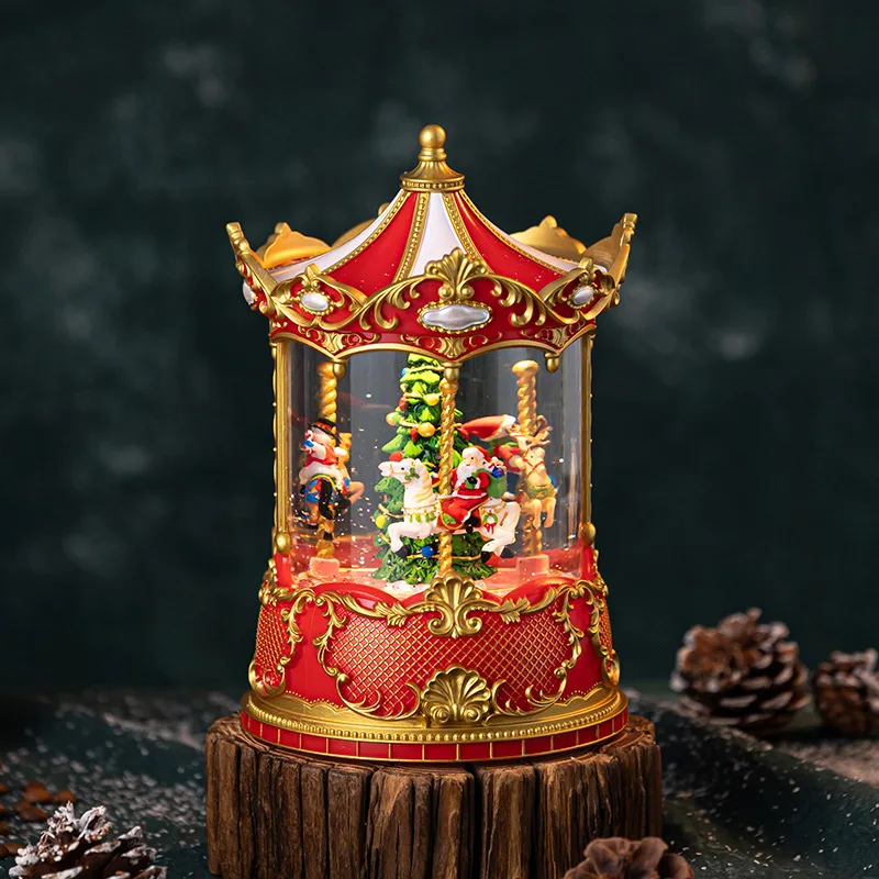 Christmas Carousel Snow Music Box Crystal Ball  Children Girls Holiday Gifts Ornament Lights