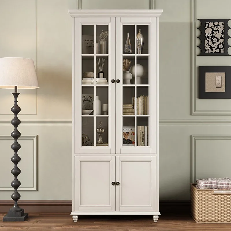 American all-solid wood bookcase three-door floor-to-ceiling combination household with glass door simple storage bookcase ash w