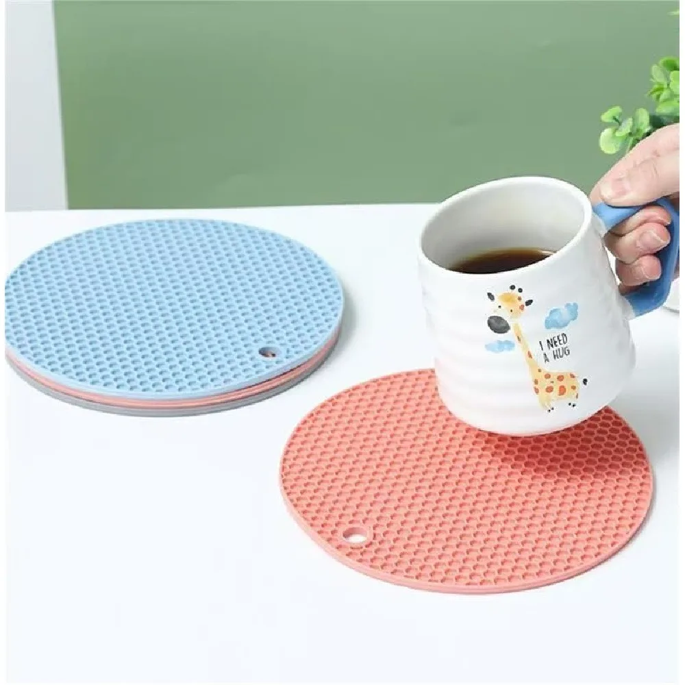 4 Pack Round Honeycomb Silicone Trivet Mats, Heat Resistant Non-Slip Hot Pot Bowl Coasters, Flexible Reusable Dish Pads for Kitchen Table Countertop Baking Cooking Holiday Gift