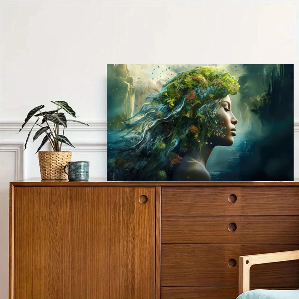 Green Woman Poster, Combination Of Natural Plants And People, Modern Art Decoration, Suitable For Living Room,No Frame