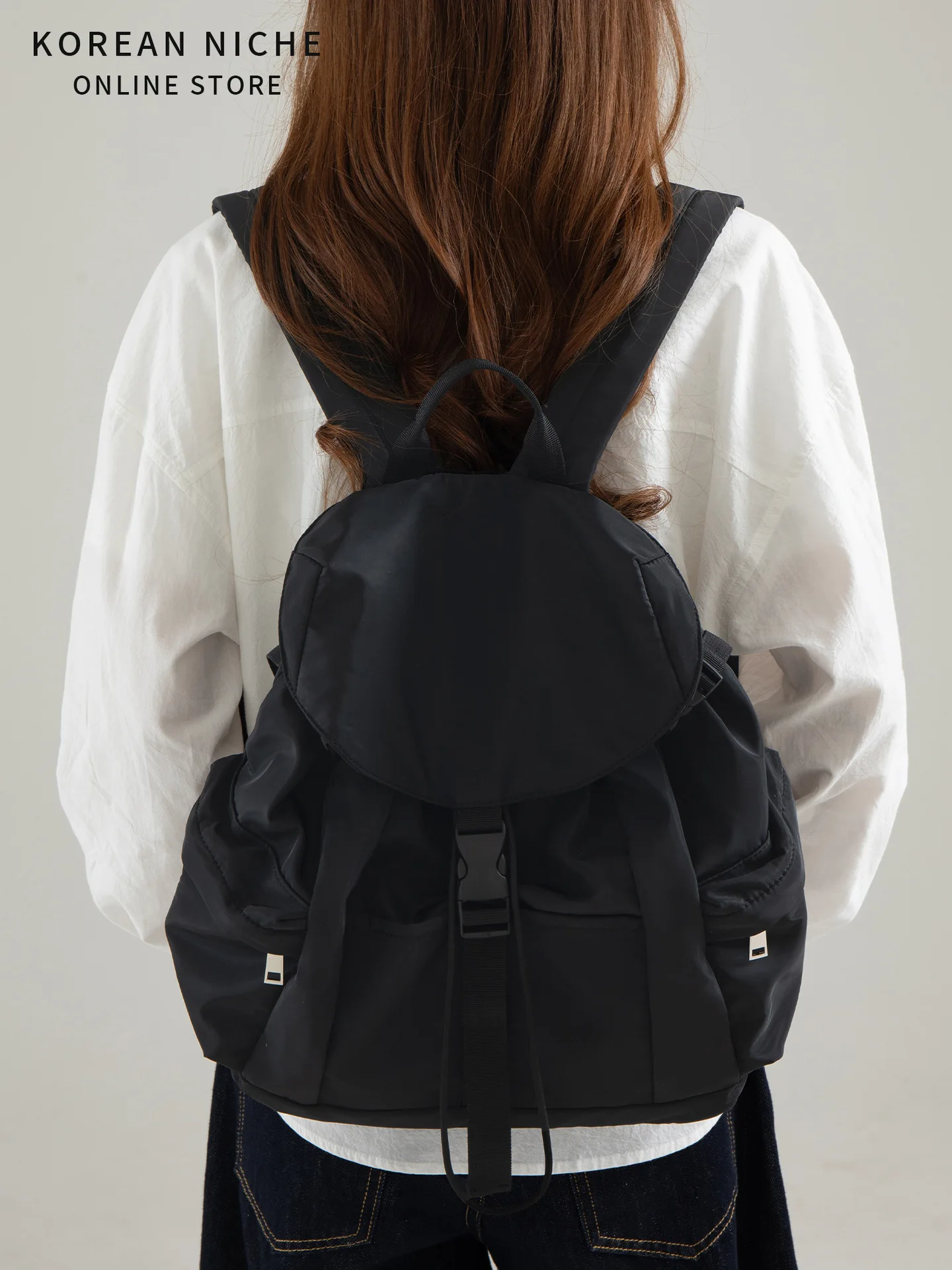 Korean Style Nylon Backpack for Women Large Capacity Lightweight Multi-Pocket Backpack Casual Daypack Versatile College Bookbag