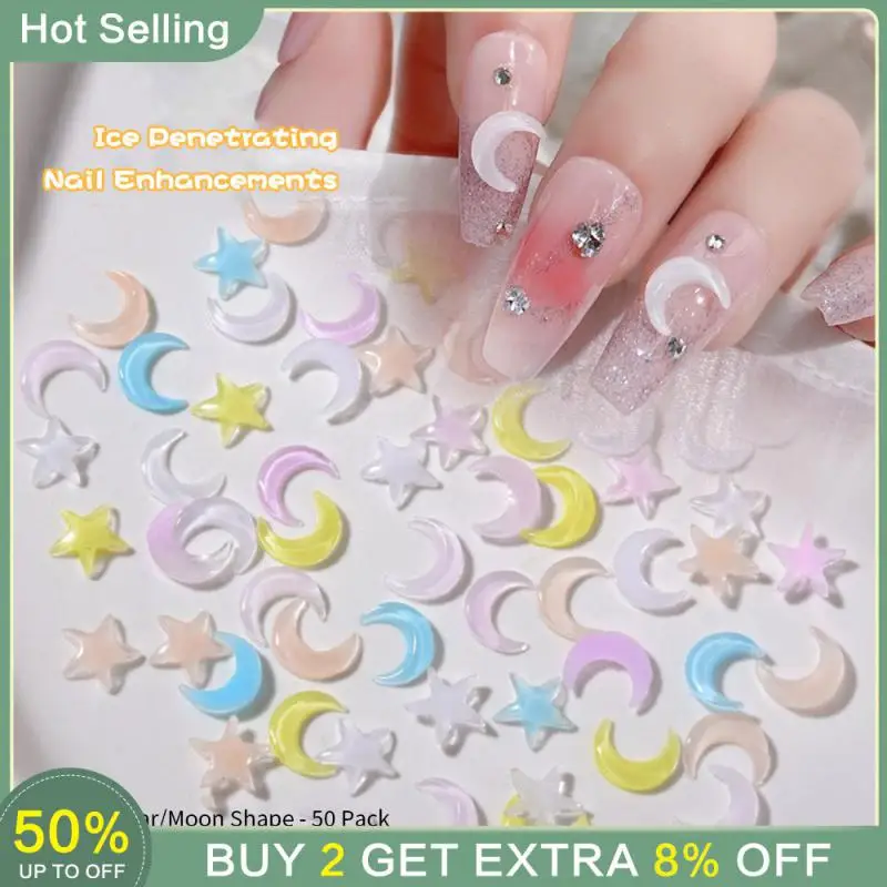 Nail Art 3D N64.Cute Nail Decoration Supplies, Moon Star Jewelry, Nail Tools, Beauty Manucure, 50Pcs Bag