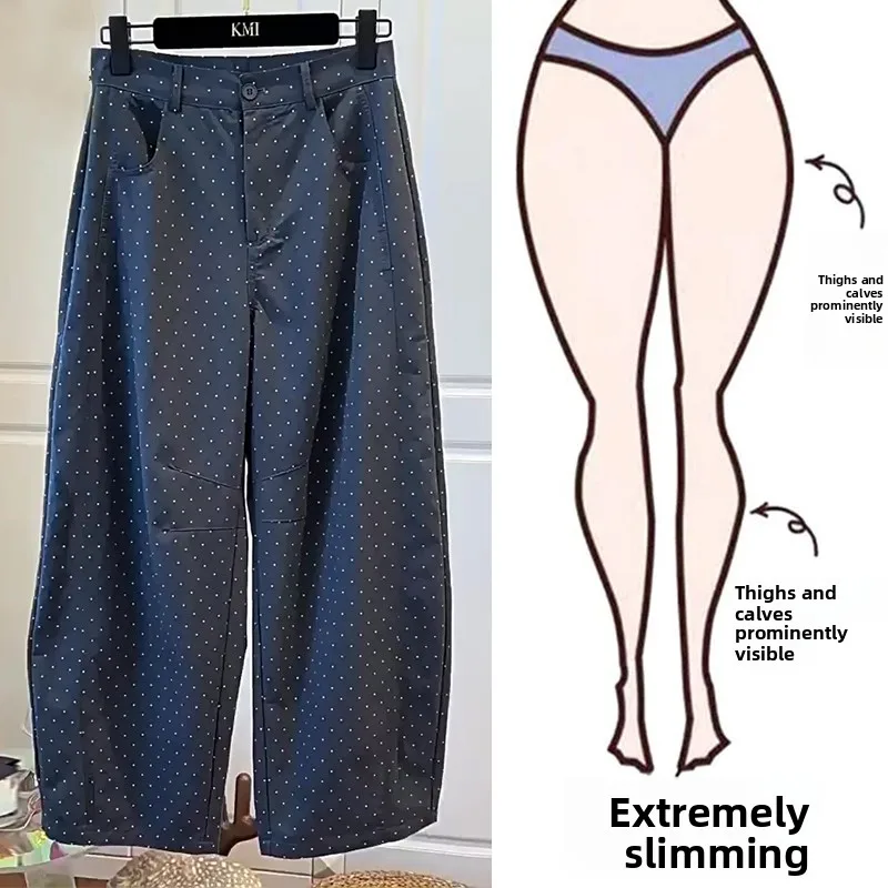 

Summer Casual Polka Dot Wide Leg Pants Women's plus Size Big MM200 Pounds Loose Trousers Suitable for Hip And Thigh Thick