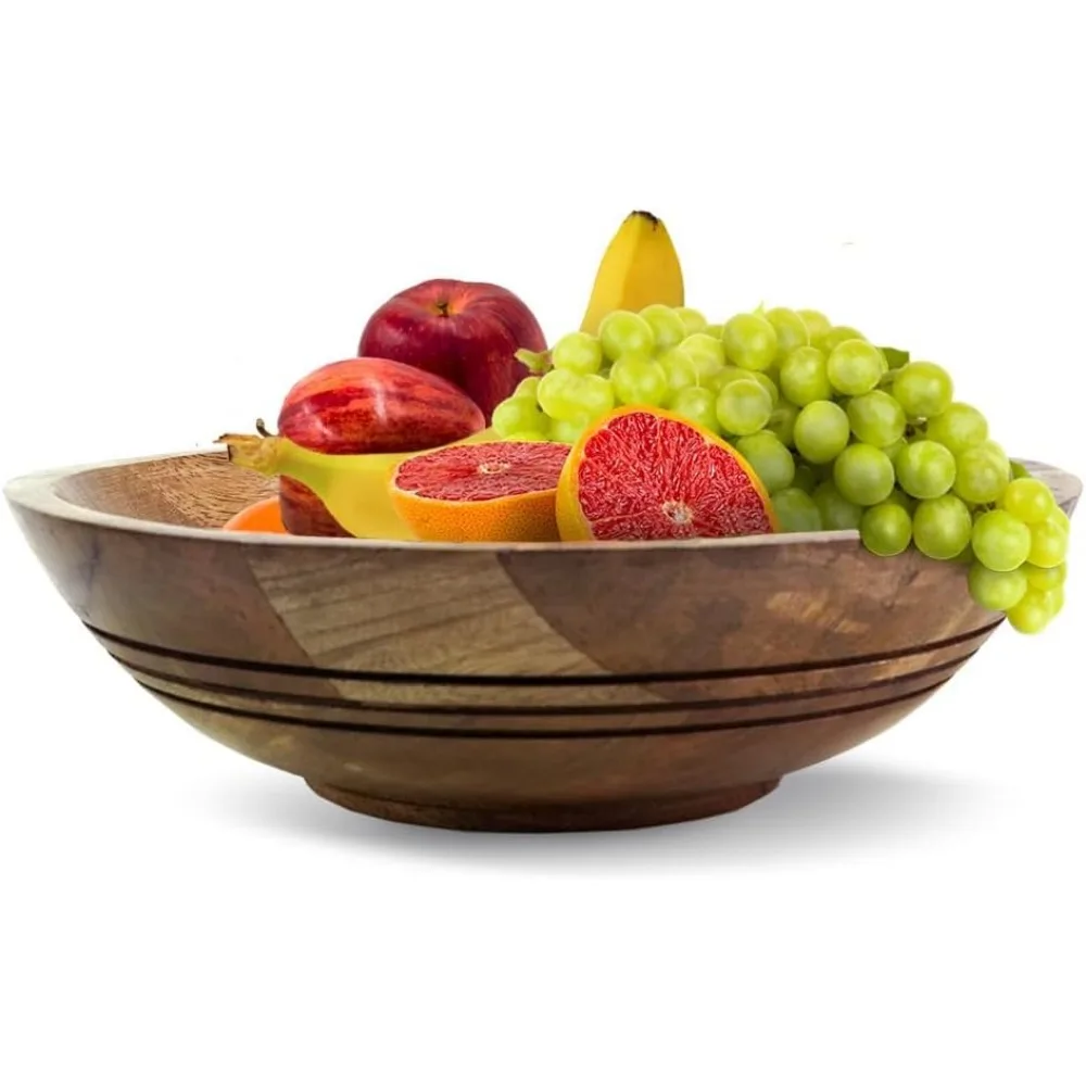 

Large 11" Mango Wood Fruit Bowl - Eco-Friendly Kitchen Basket for Dining Table Decor & Centerpiece