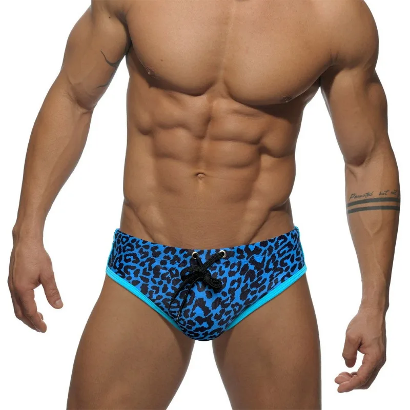 Sexy Leopard Print Low-Waist Men Swimming Trunks Push-up Pad Swim Briefs Swimwear Boxer Surf Beach Shorts Bathing Suit