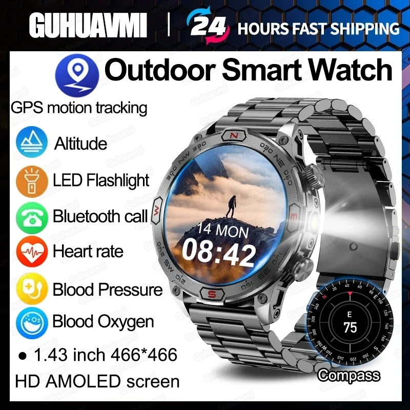 

2024 New Outdoor Sport GPS Smart Watch Men For Huawei Xiaomi 1.43'' 466*466 HD AMOLED Screen Compass Bluetooth Call Smartwatch