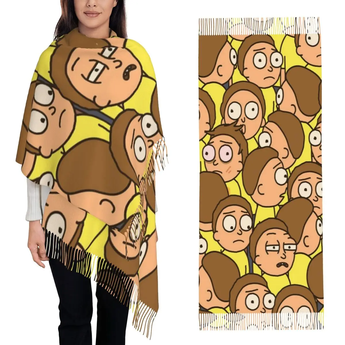 

Ricks Moods мультфильм аниме шарф шарфы с кисточками для женщин мягкие теплые шали и накидки длинная осенне-зимняя шаль