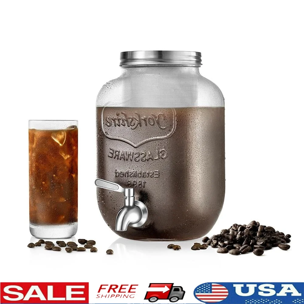 

1 Gallon Cold Brew Coffee Maker Wide Mouth Durable Glass Jar Stainless Steel Filter Easy Clean Home Brewing Kit
