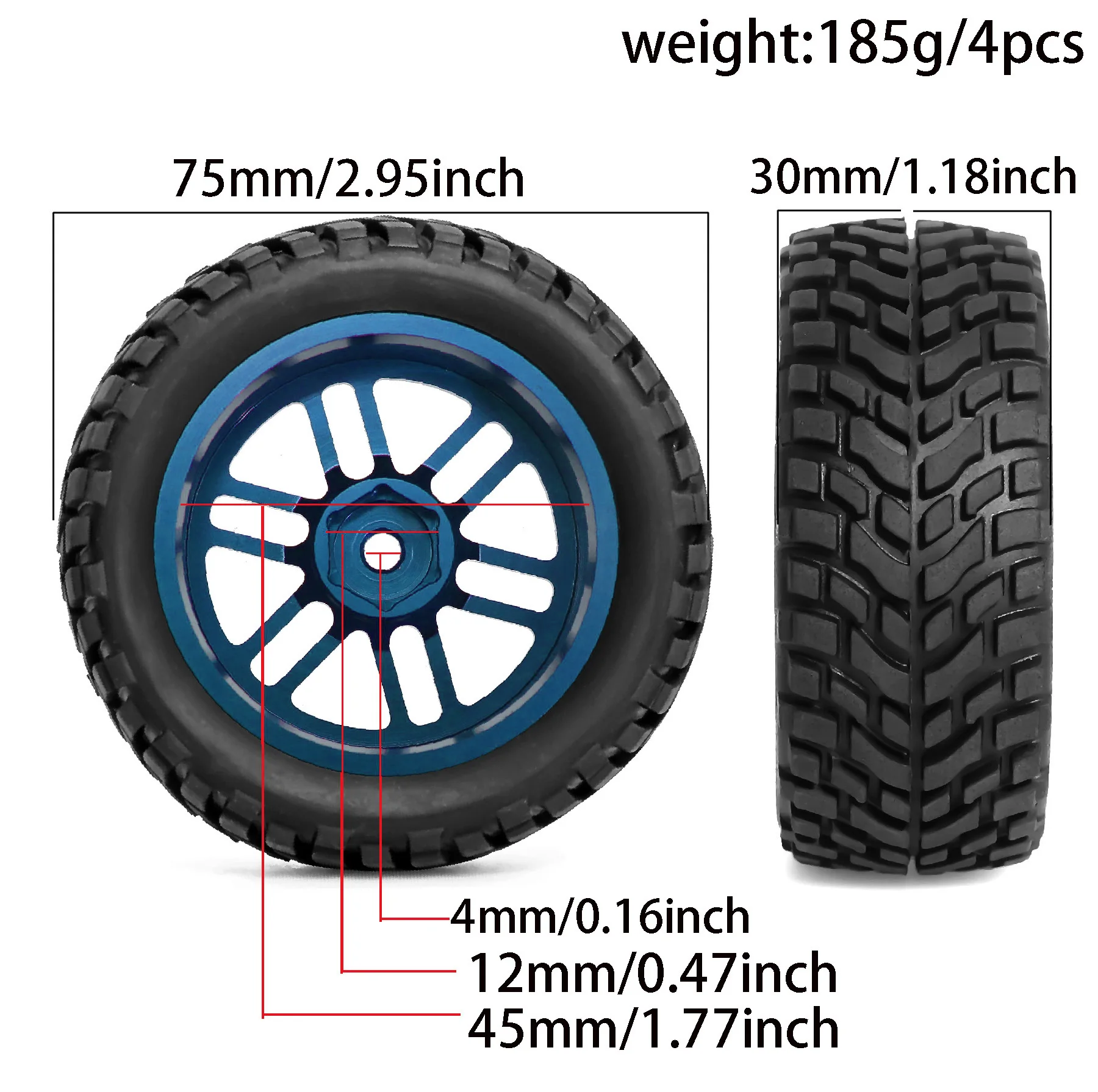 4PCS 75mm 1.9in RC Drift Car Rubber Tire Tyre Wheel Sponge Liner Hub Hex for 1/10 On-road Traxxas Tamiya HPI Kyosho Racing Part