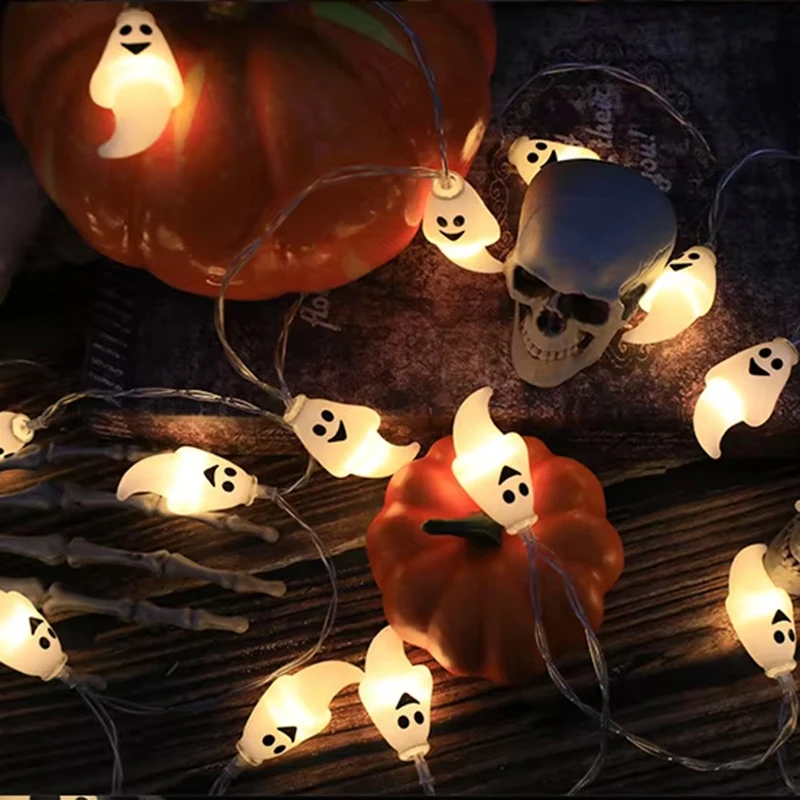 Cadena de lámpara con forma de cabeza de calavera de calabaza, decoración de Halloween, cadena de luz Led, cadena de iluminación de ambiente festivo para fiesta