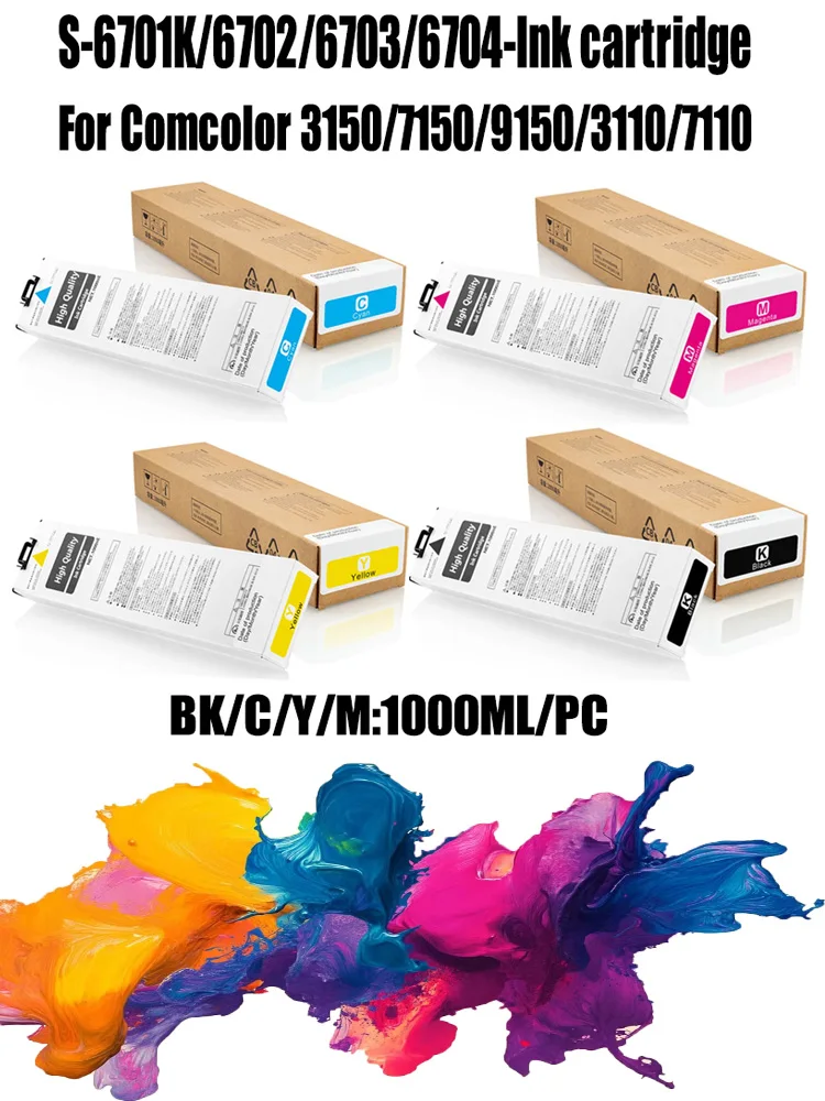 S-6701 S-6702 S-6703 S-6704 G/E 1000ML Ink Cartridge with chip Compatible For Riso Comcolor 3150 7150 9150 3110 7110 Printer