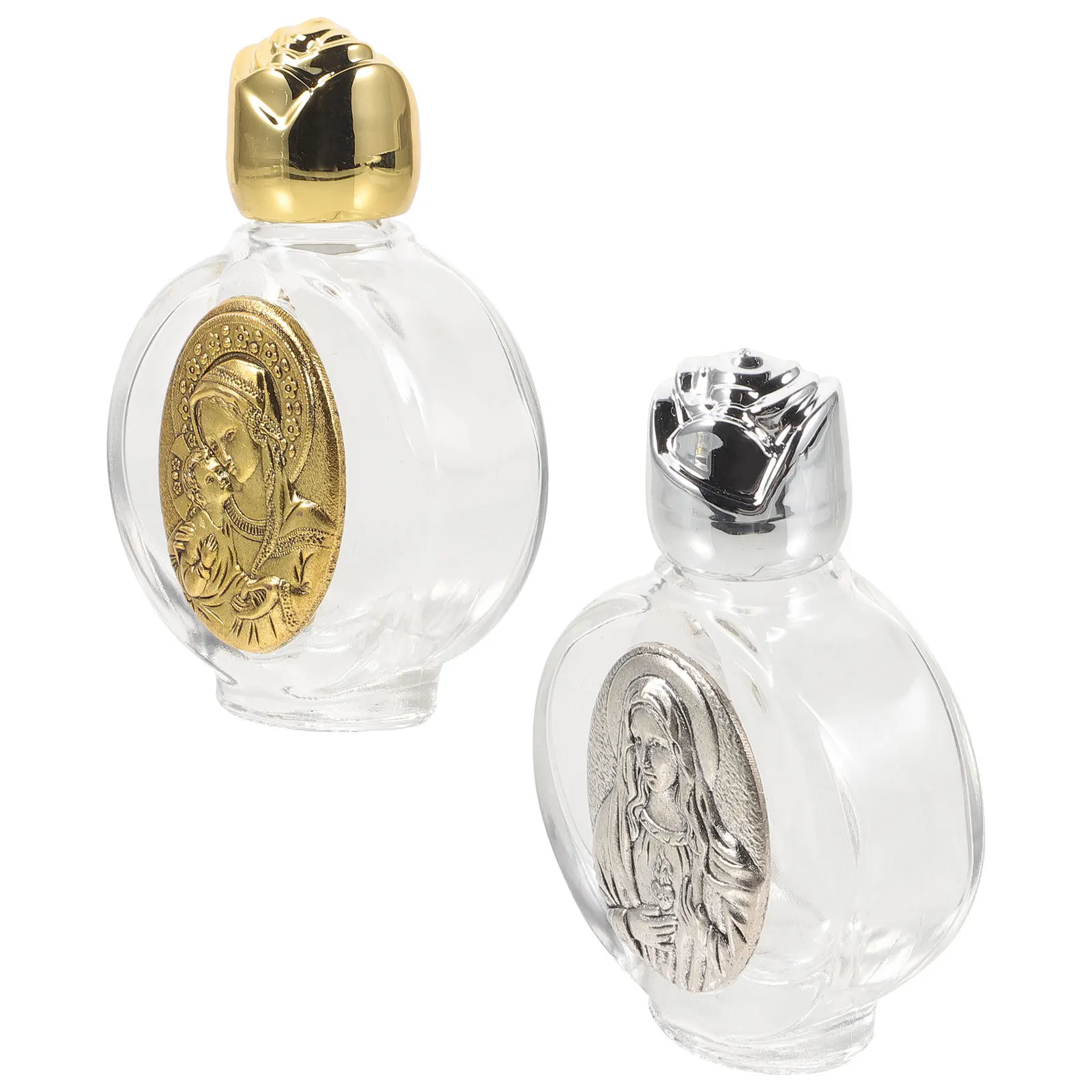 

2Pcs Clear Glass Holy Water Bottle Decorative Light-Luxurious Sealed Tiny Vial for Travel Church Home Religious Ceremony Use