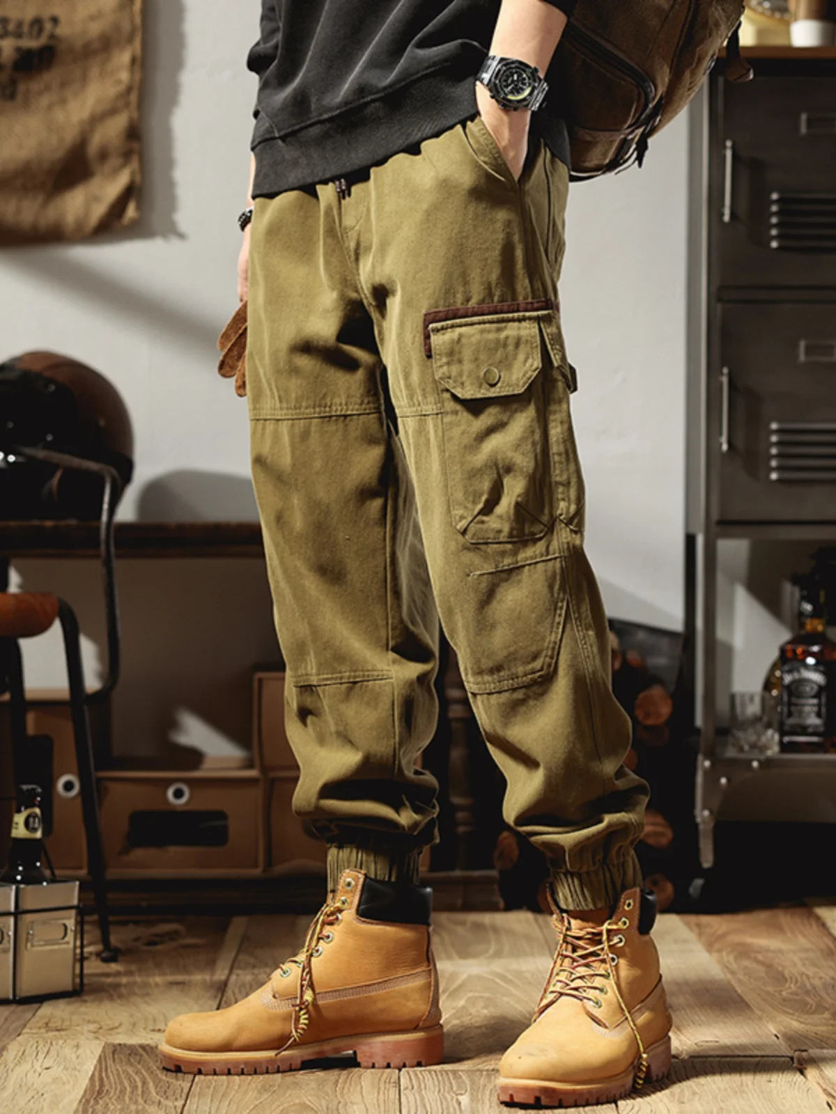 

American Retro Patchwork Workwear Casual Pants Men's Trousers Loose Large Size Spring Autumn Outdoor Men's Sports Trousers