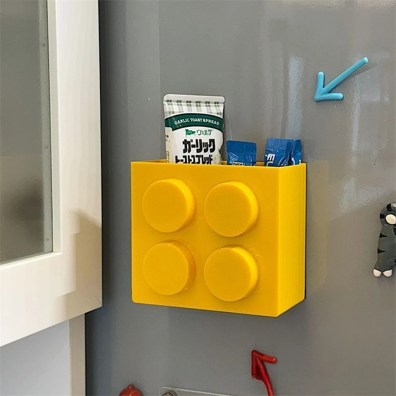 Building block storage box Refrigerator decoration plastic wrap straw rack Refrigerator sticker rack storage box