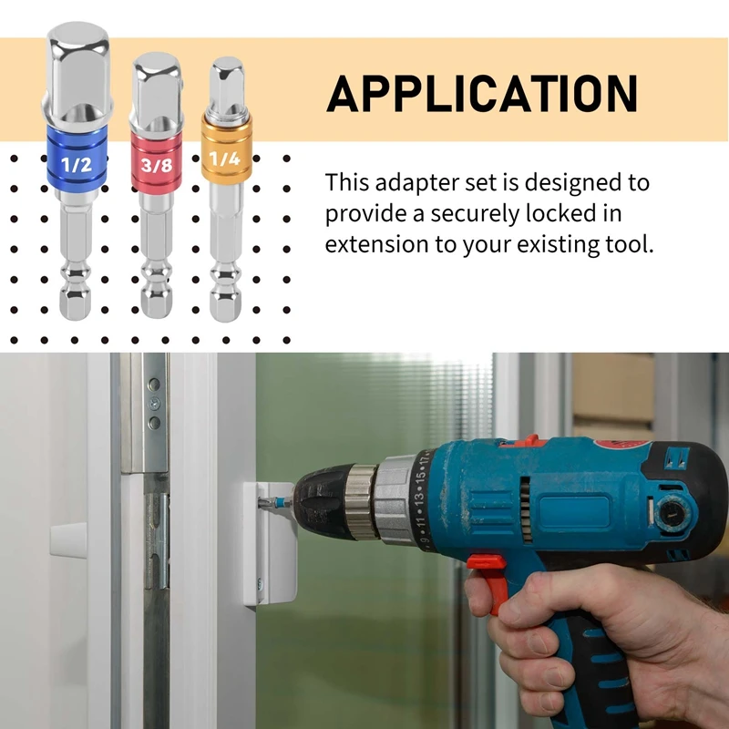 3PCS Socket Adapter Impact Set Hex Shank To 1/4 3/8 1/2 Inch Colorful Extension Converter Impact Drill Bits Driver Power Hand To