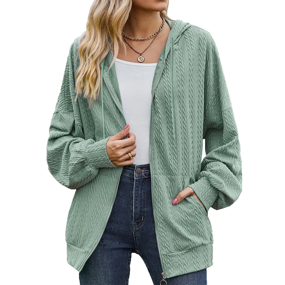 Casual Solid Color Long Sleeve Loose Hoodies Coat for Women 2024 Autumn/Winter New Zipper Sweatshirts