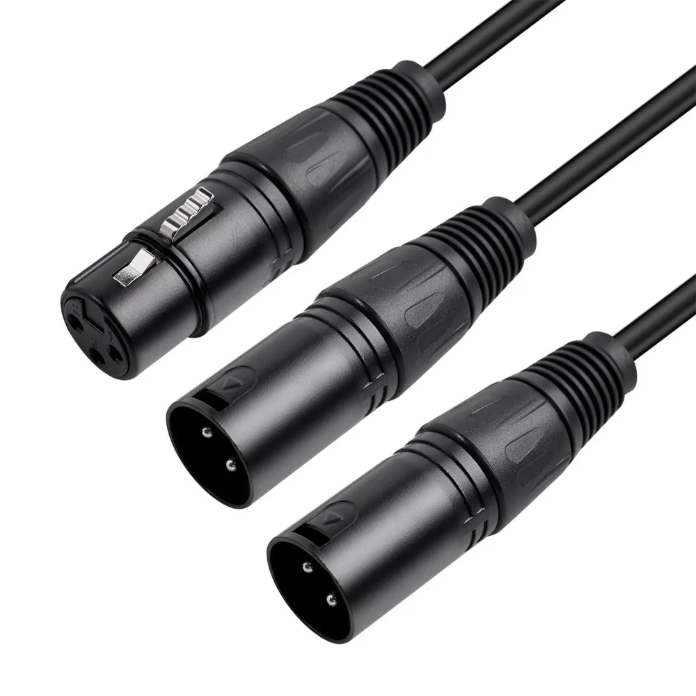 3 Pin Female to Dual 3 Pin Male XLR Splitter Cable Plug and Play 0.3 Meters/ 1ft XLR Y Cable Microphone Splitter Cord